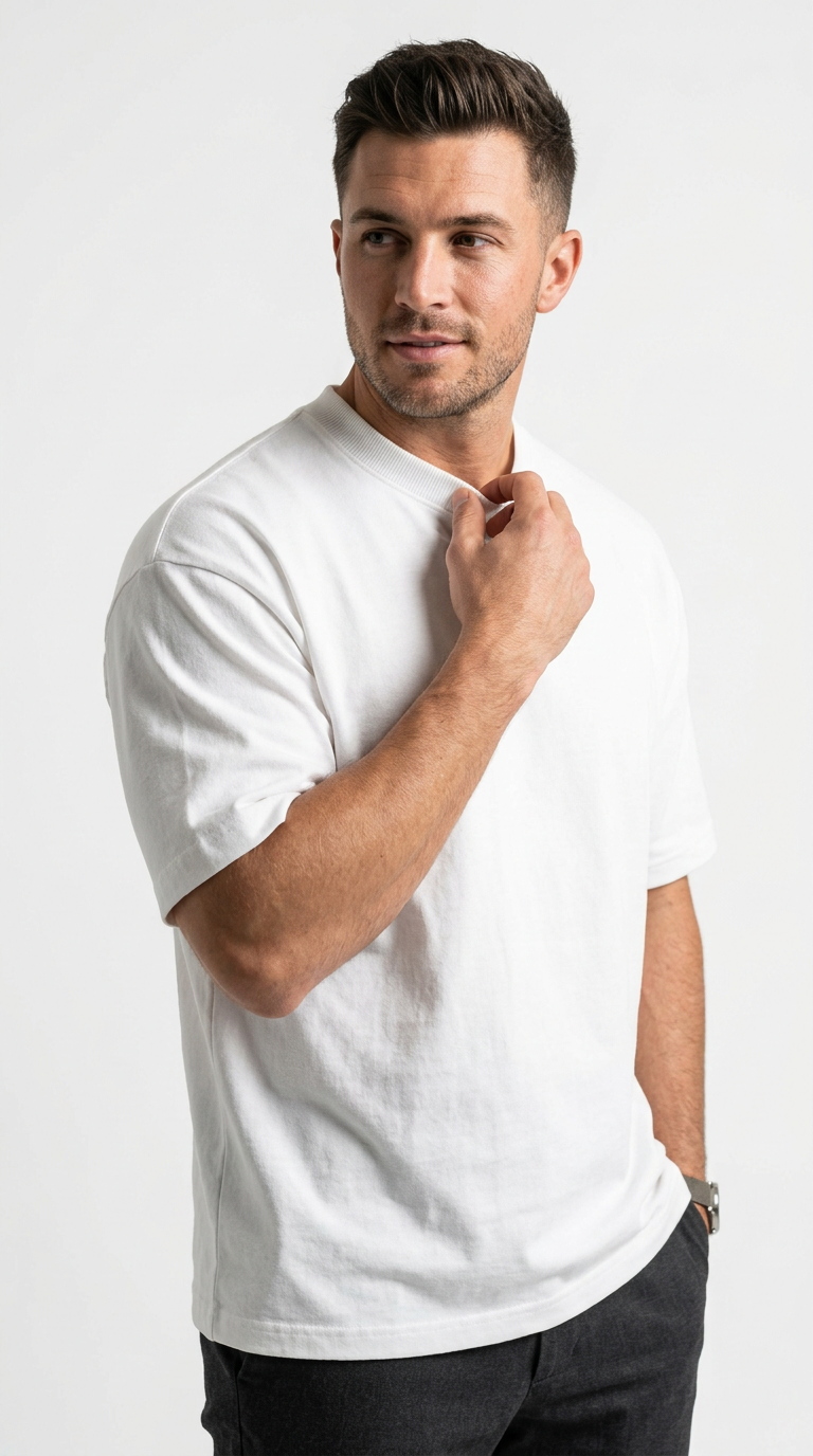 J S Men's 240 GSM Oversized White Plain T-Shirt