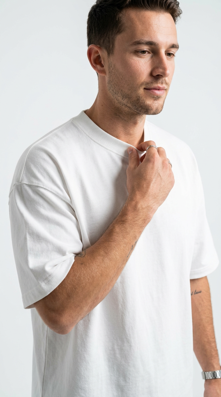 J S Men's 240 GSM Oversized White Plain T-Shirt