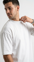 J S Men's 240 GSM Oversized White Plain T-Shirt