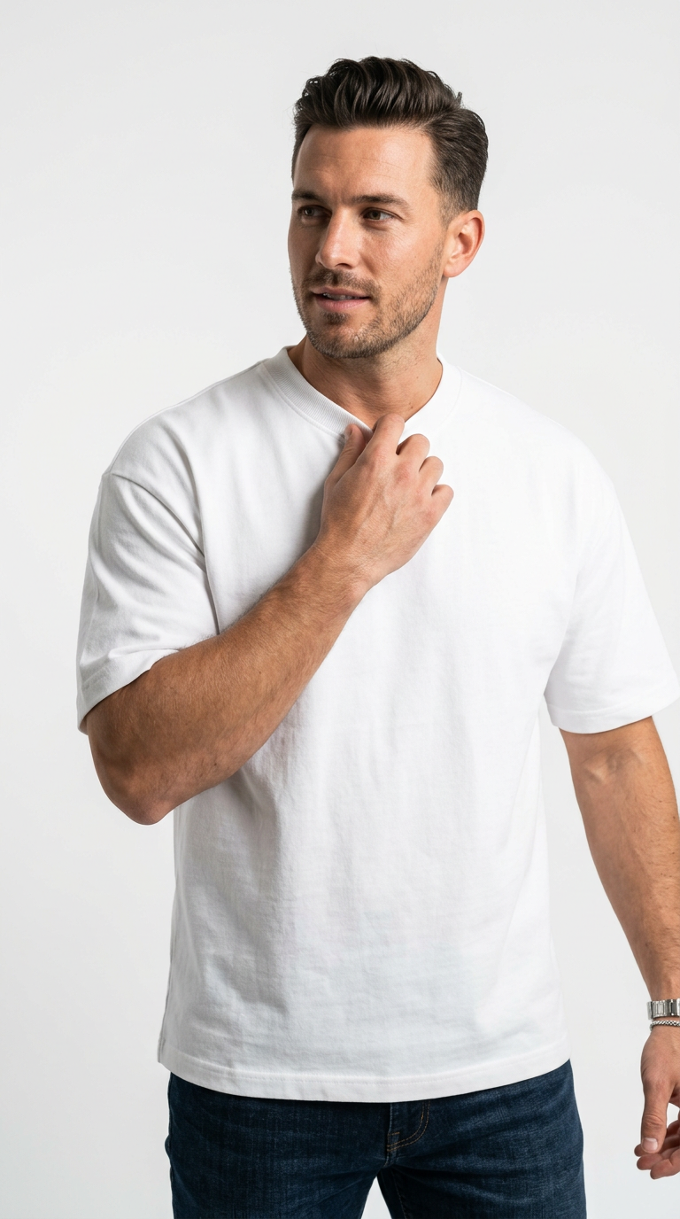J S Men's 240 GSM Oversized White Plain T-Shirt