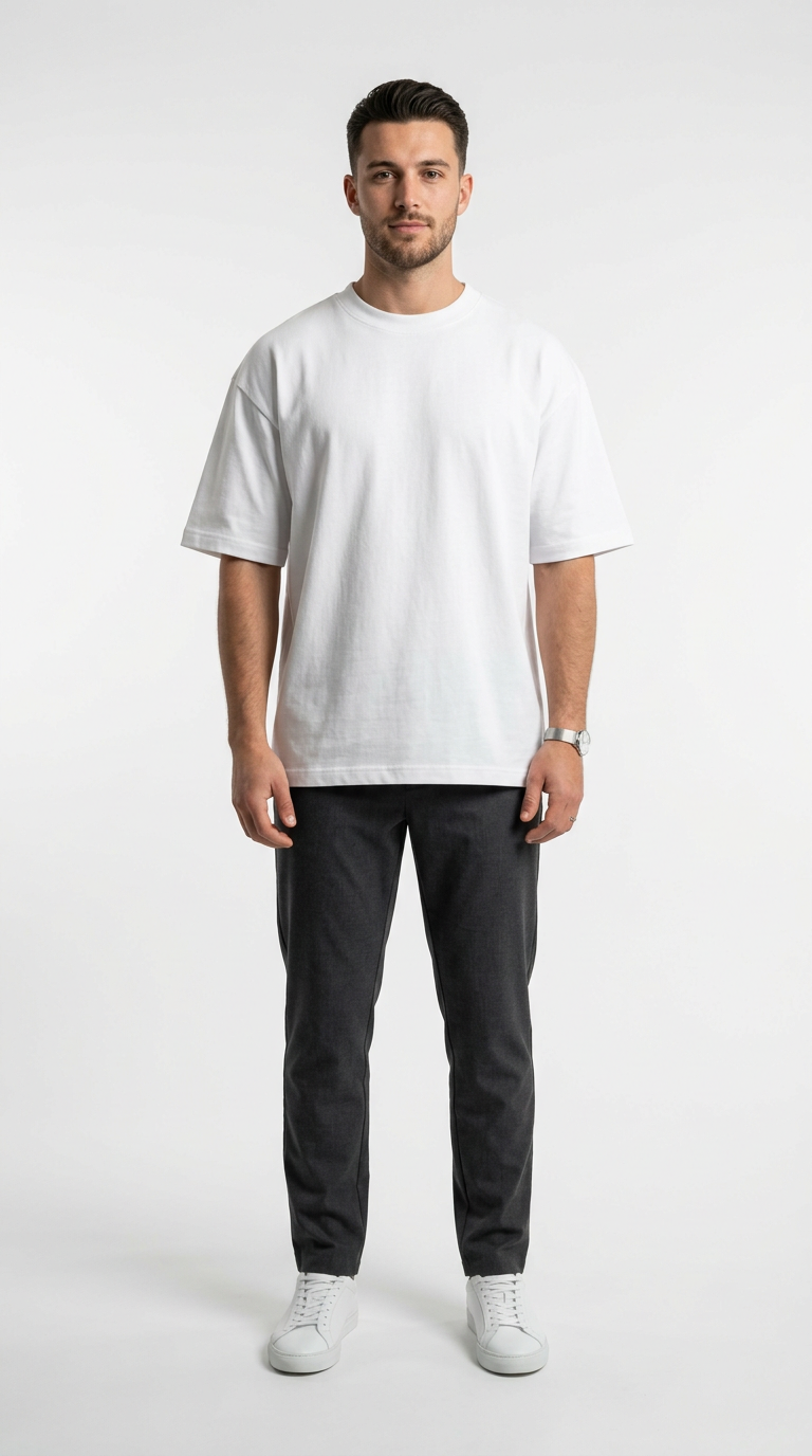 J S Men's 240 GSM Oversized White Plain T-Shirt