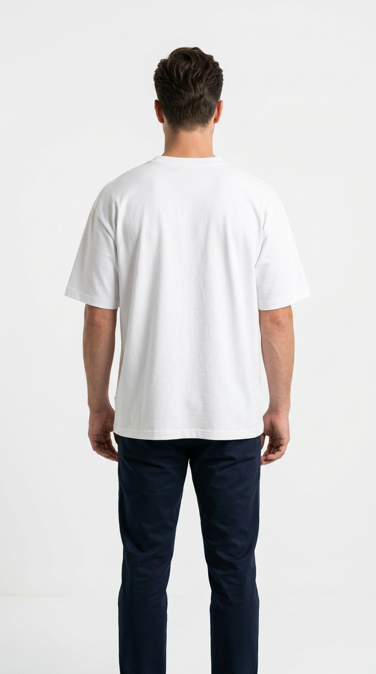 J S Men's 240 GSM Oversized White Plain T-Shirt