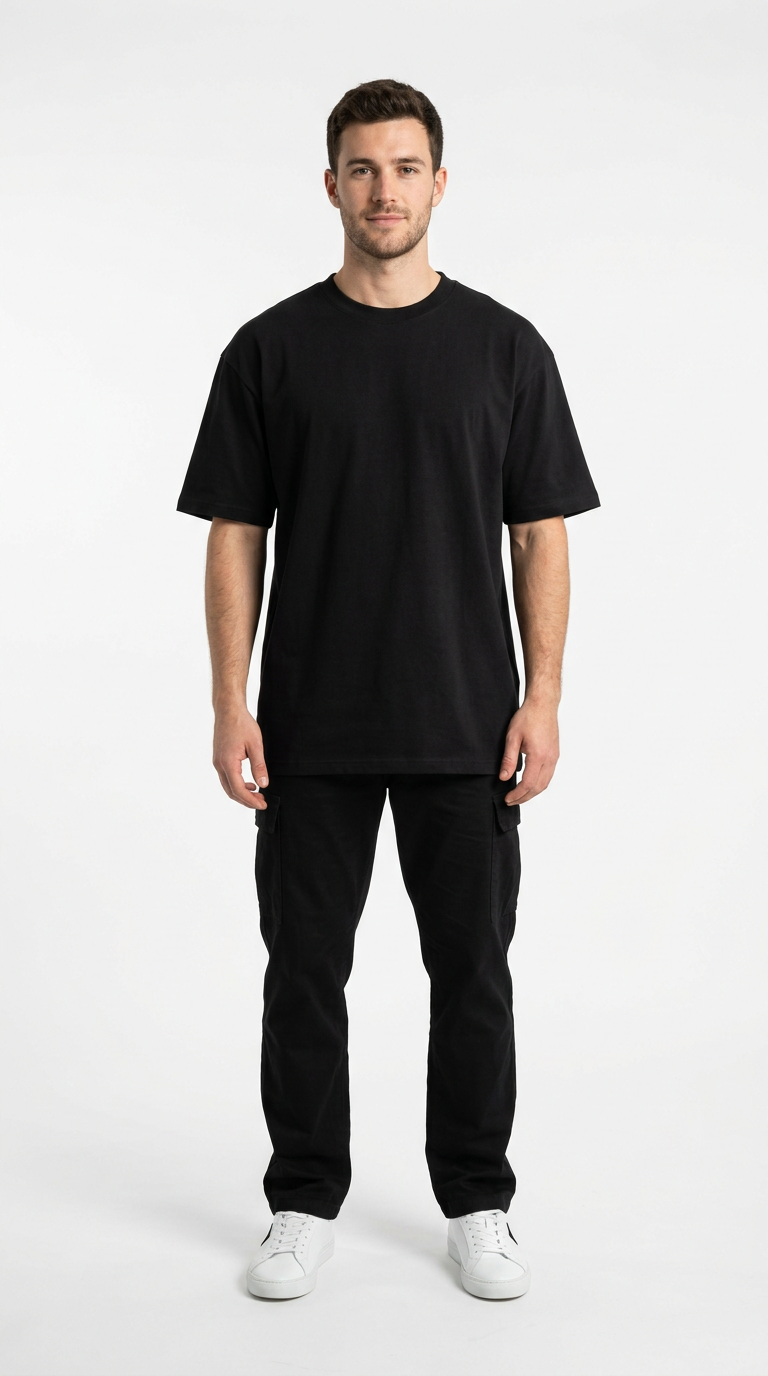 J S Men's  240 GSM Oversized Black Plain T-Shirt