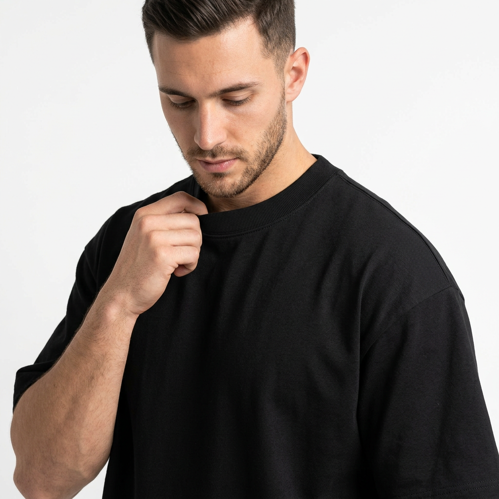 J S Men's  240 GSM Oversized Black Plain T-Shirt