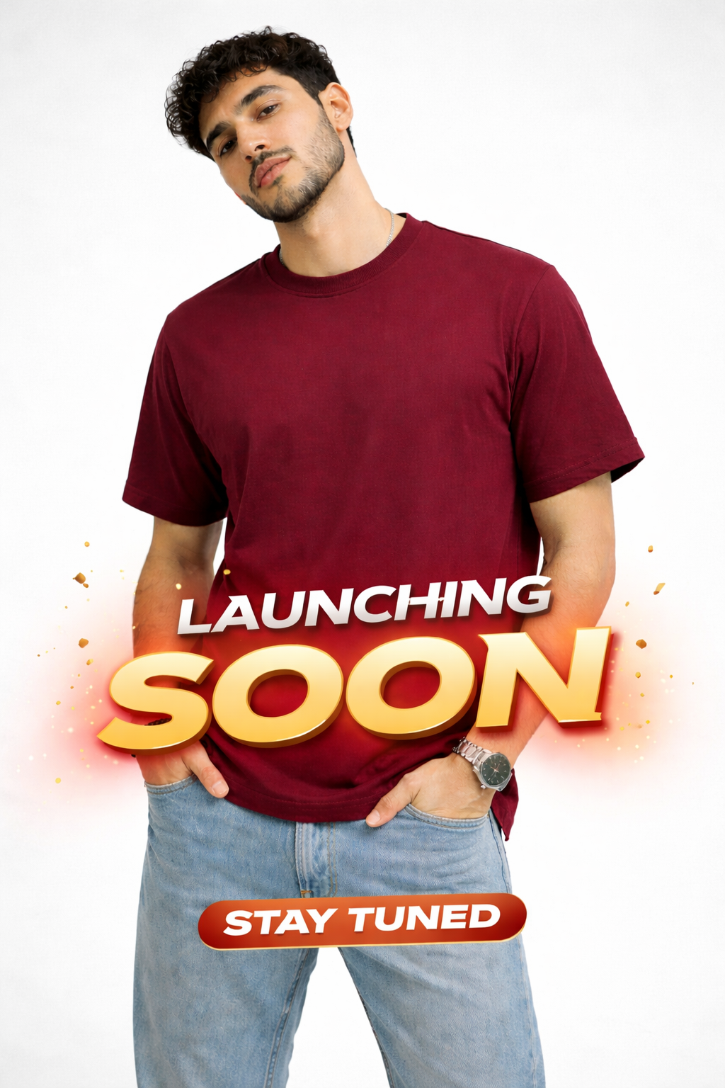 Lunching Soon Oversize Red Color Plain T-Shirt