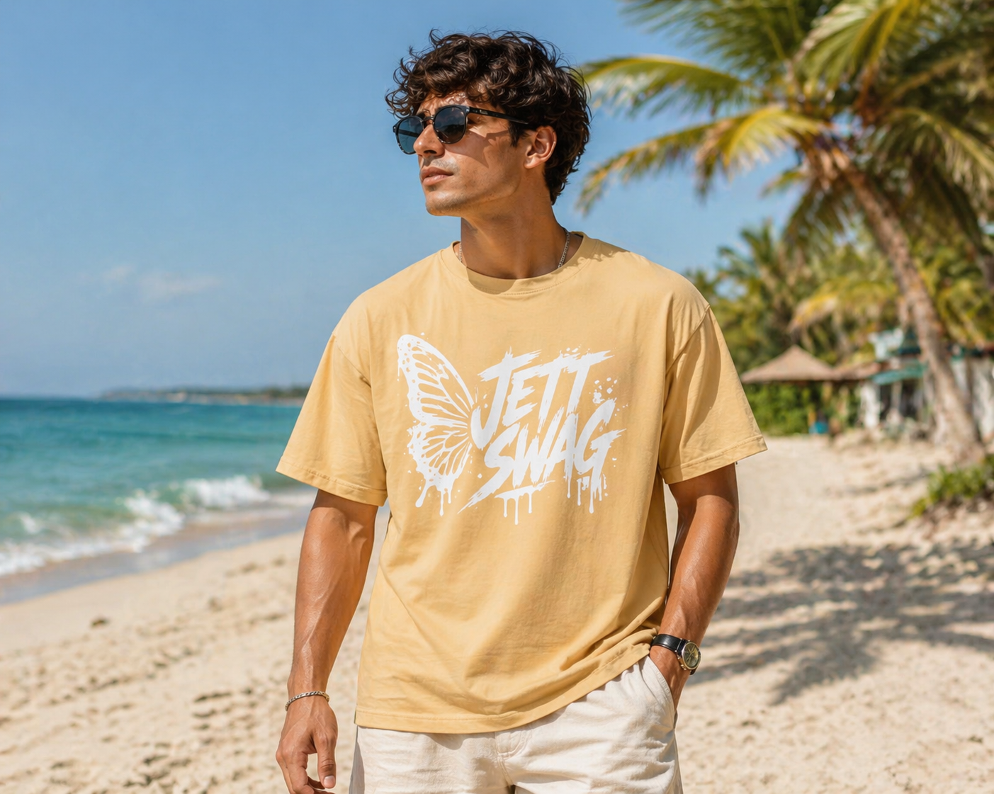 New Lunched Men's 240 GSM Oversized Beige Printed T-Shirt