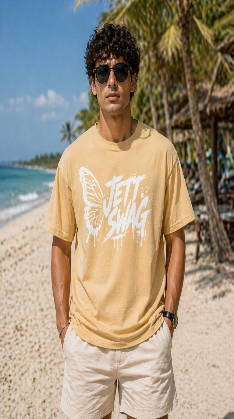 New Lunched Men's 240 GSM Oversized Beige Printed T-Shirt