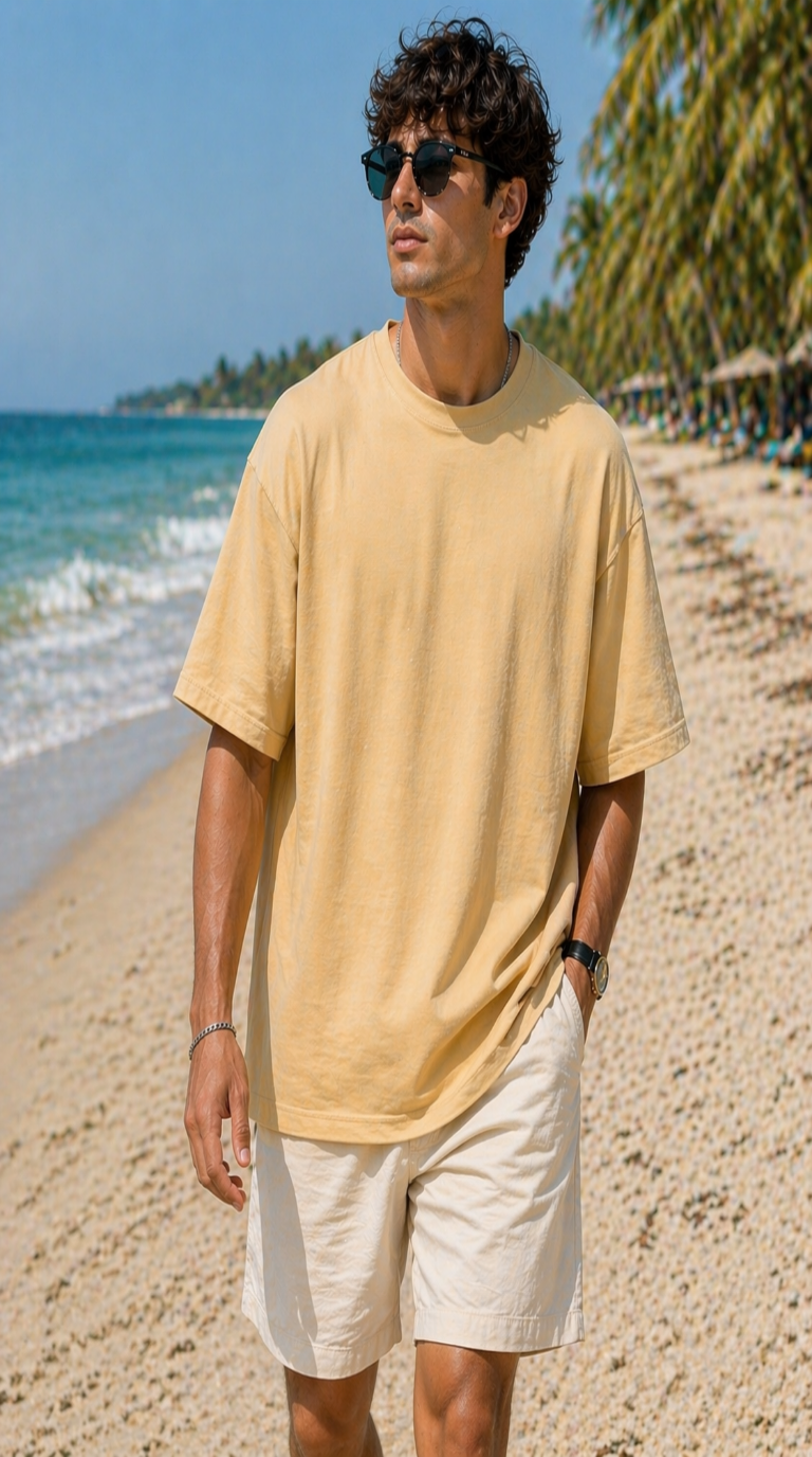 New Lunched Men's 240 GSM Oversized Beige  Plain T-Shirt