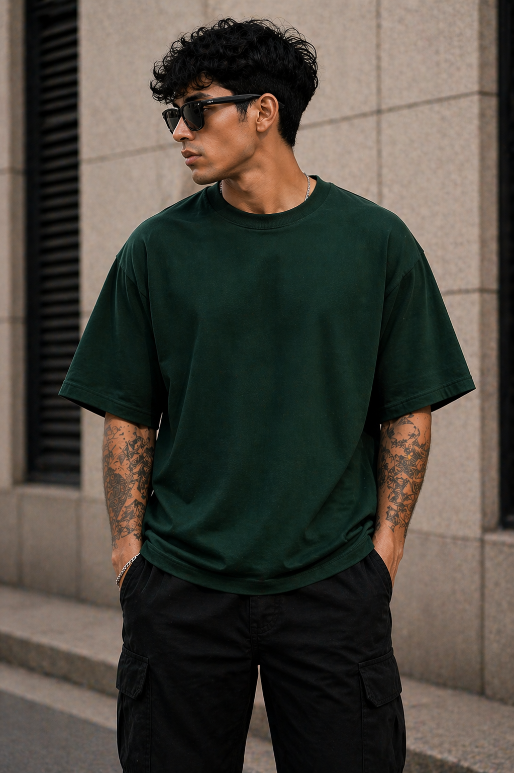 New Lunched Men's 240 GSM Oversized  Bottle Green Plain T-Shirt