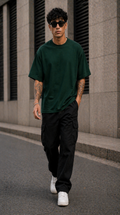 New Lunched Men's 240 GSM Oversized  Bottle Green Plain T-Shirt
