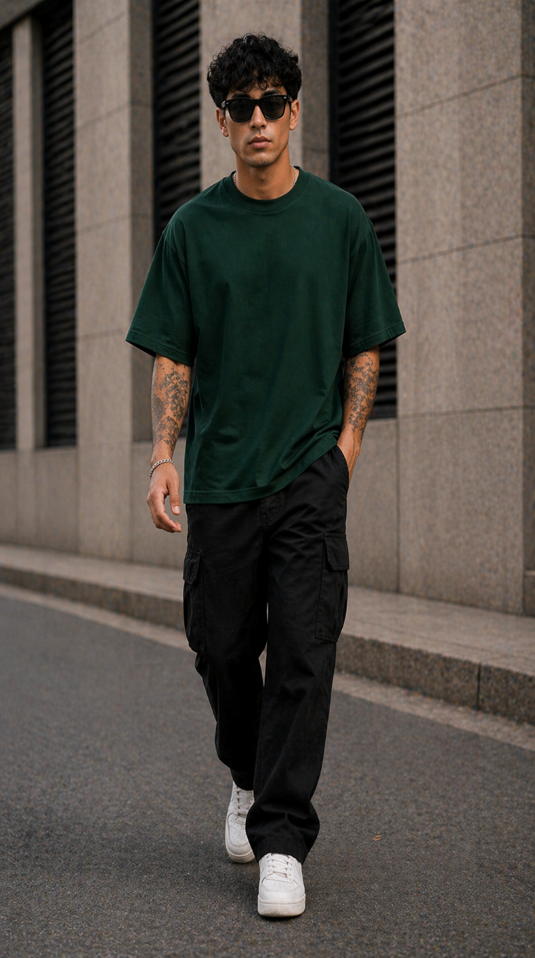 New Lunched Men's 240 GSM Oversized  Bottle Green Plain T-Shirt