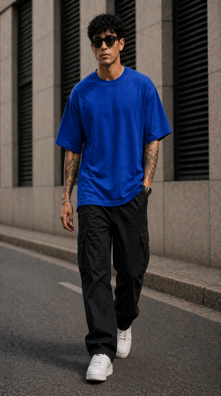 New Lunched Men's 240 GSM Oversized Royal Blue Plain T-Shirt