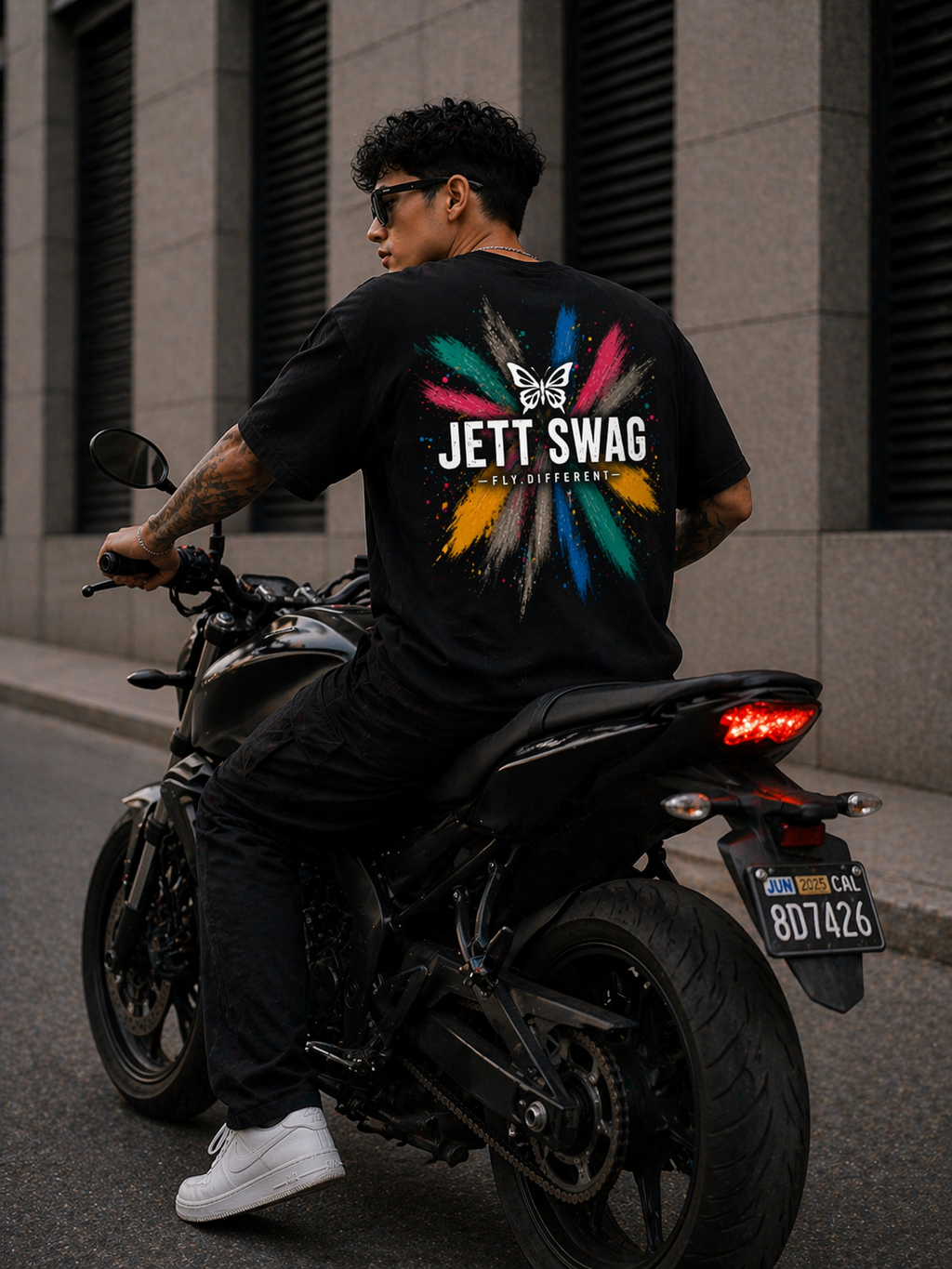 New Lunched J S Men's 240 GSM Oversized  Butterfly Colors  Black Printed T-Shirt