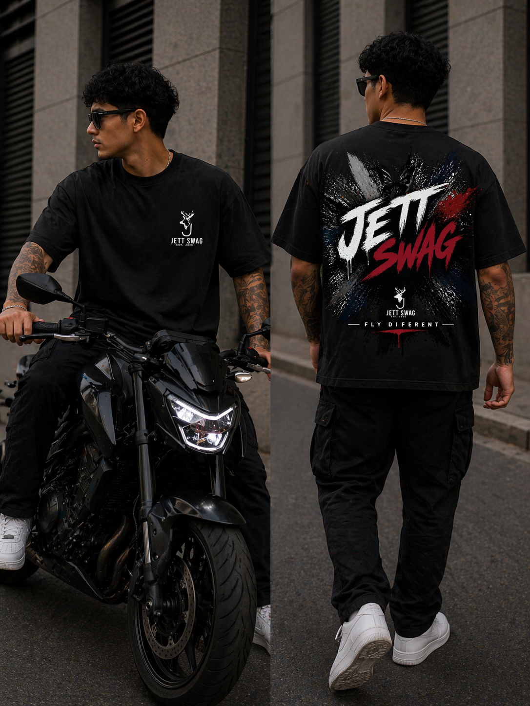 New Lunched J S Men's 240 GSM Oversized  Jett swag style  Black Printed T-Shirt