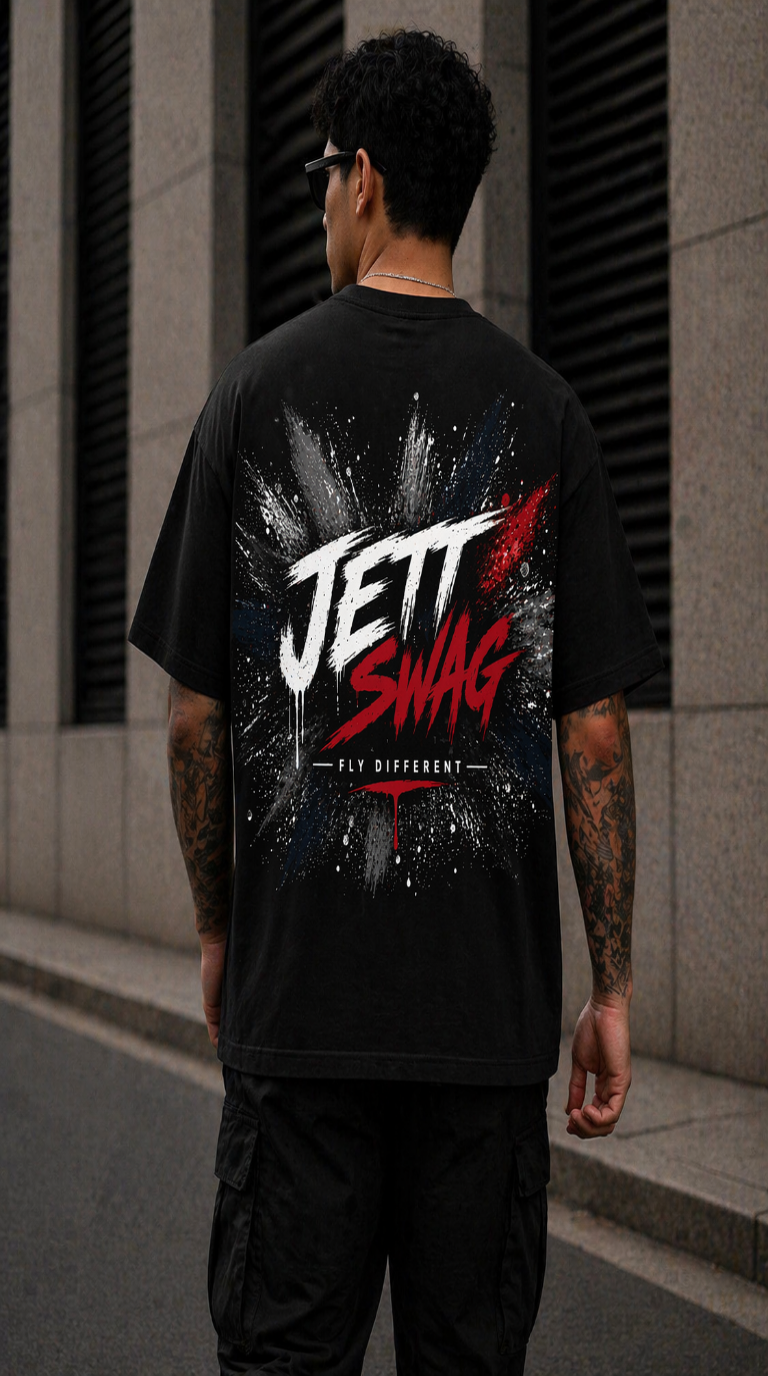 New Lunched J S Men's 240 GSM Oversized  Jett swag style  Black Printed T-Shirt