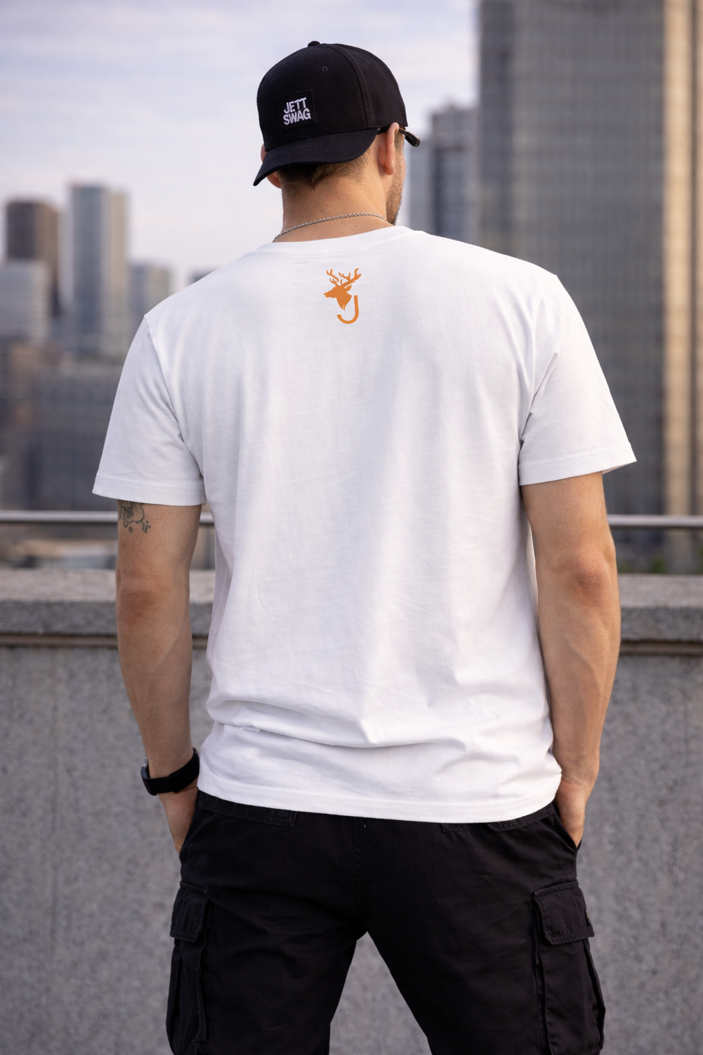 J S Men's 240 GSM Oversized White Printed T-Shirt