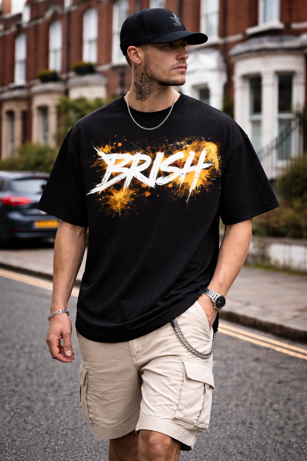 J S Men's 240 GSM Oversized Black Streetwear Graffiti PrintT-Shirt