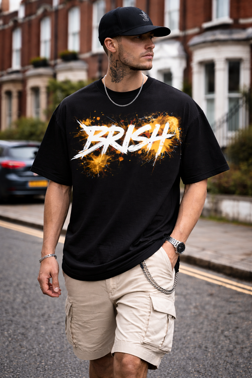 J S Men's 240 GSM Oversized Black Streetwear Graffiti PrintT-Shirt