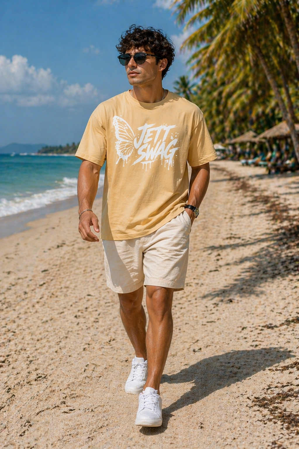 New Lunched Men's 240 GSM Oversized Beige Printed T-Shirt