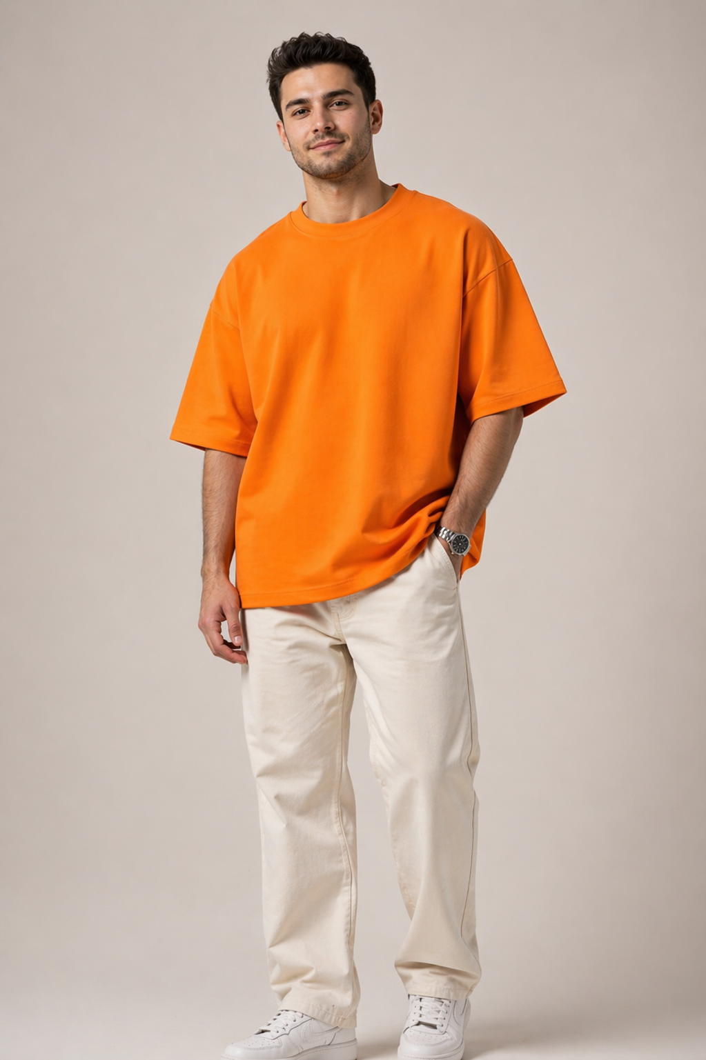 New Lunched Men's 240 GSM Oversized Orange Color Plain T-Shirt