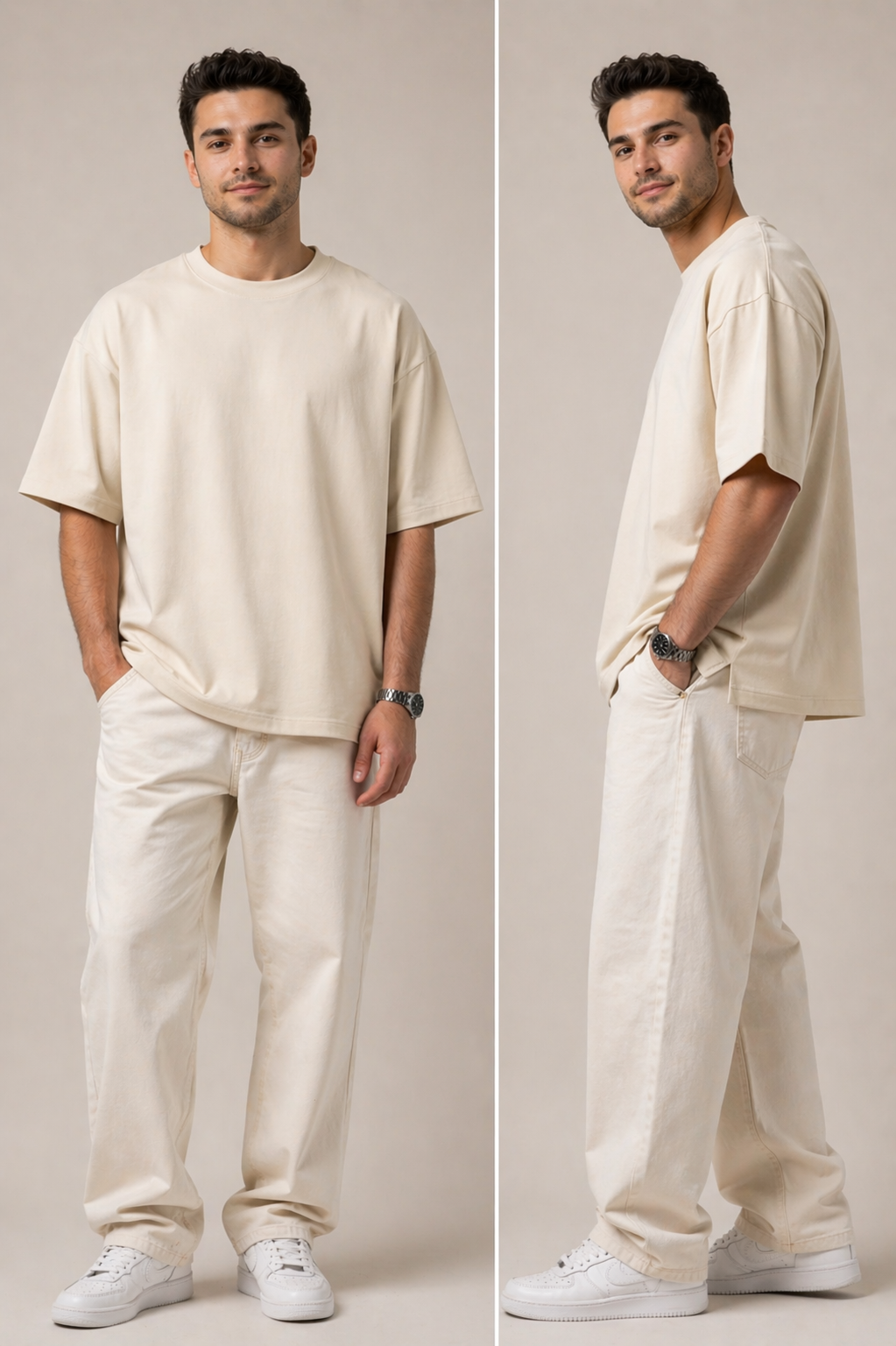 New Lunched Men's 240 GSM Oversized Cream Plain T-Shirt