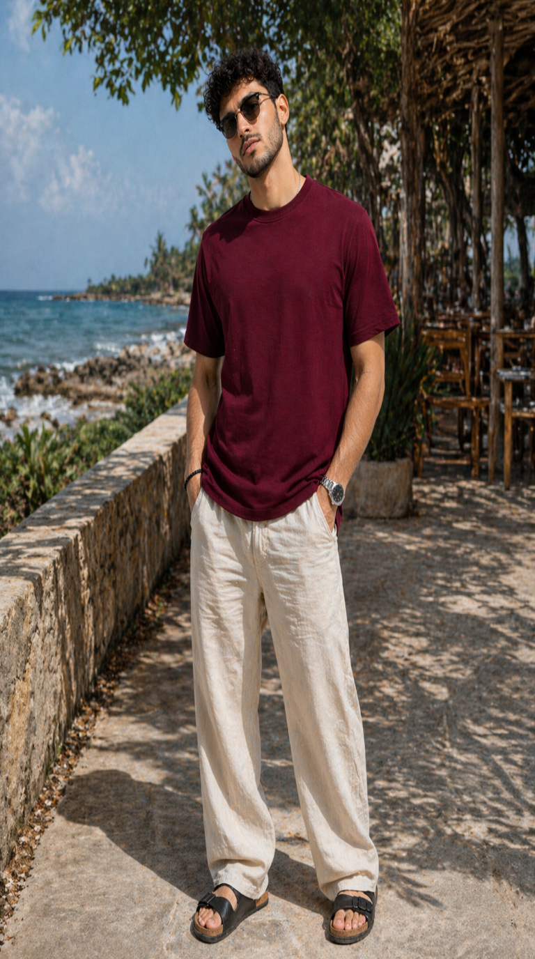 New Lunched Men's 240 GSM Oversized maroon color Plain T-Shirt