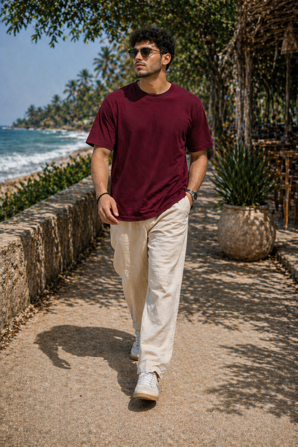 New Lunched Men's 240 GSM Oversized maroon color Plain T-Shirt