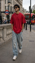 New Lunched Men's 240 GSM Oversized Red Color Plain T-Shirt