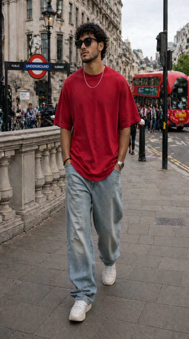 New Lunched Men's 240 GSM Oversized Red Color Plain T-Shirt