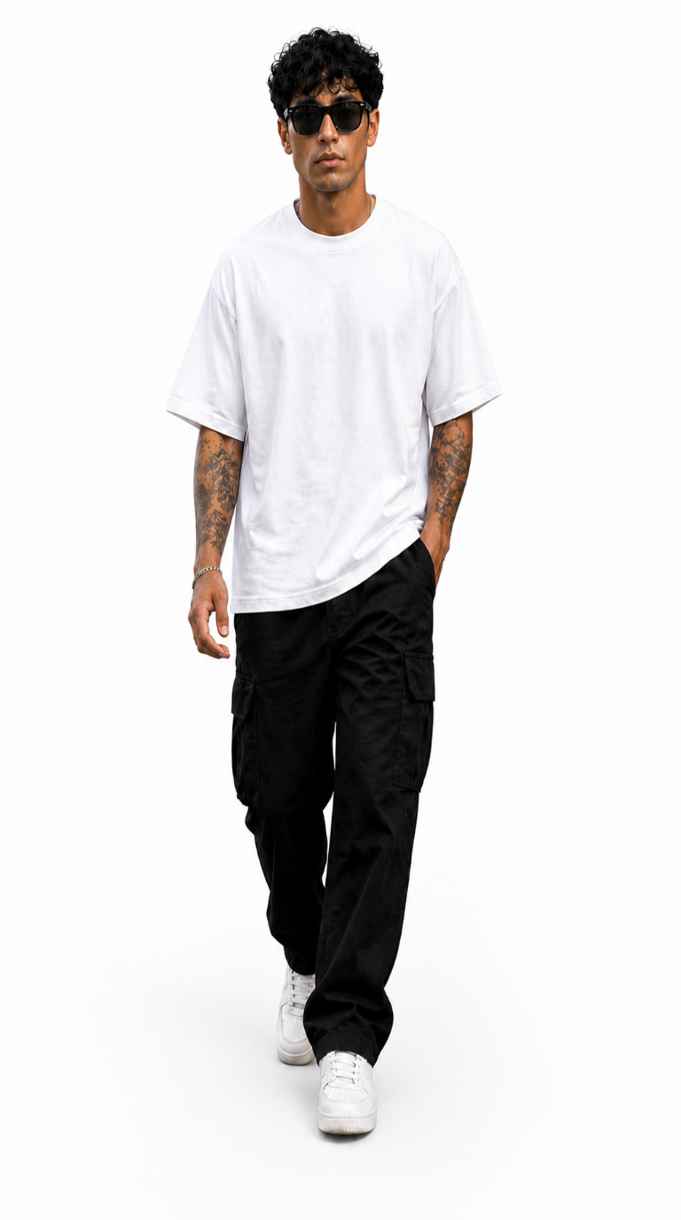 New Lunched Men's 240 GSM Oversized White printed  T-Shirt