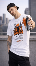 J S Men's 240 GSM Oversized White Printed T-Shirt